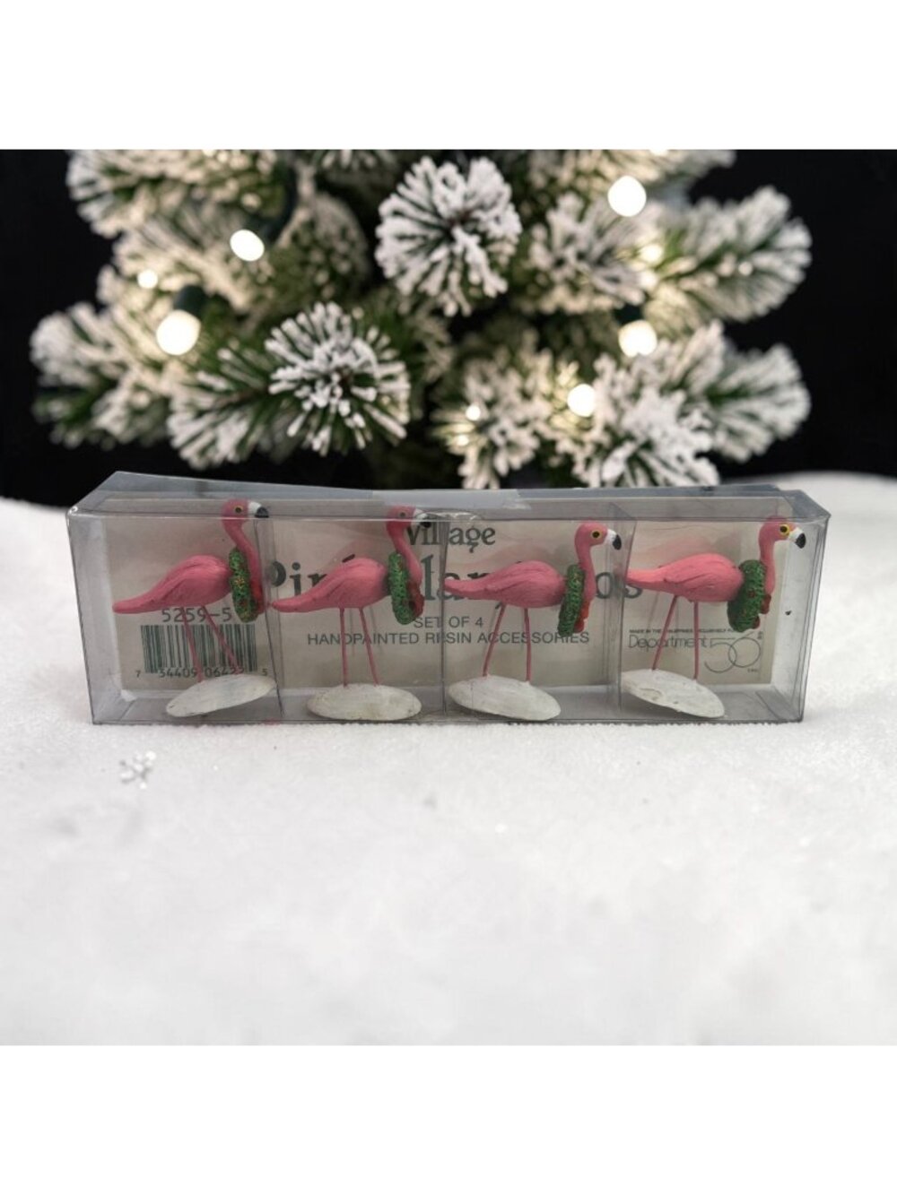 Dept 56 Village Pink Flamingos Hand-Painted Resin Accessories Set Of 4 1995